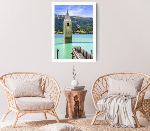 Clock Tower Print,River Wall Art, City View Framed Nature Wall Art,Natural