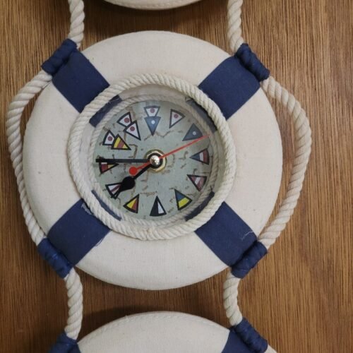 Clock Wall Nautical Canvas Welcome Abroad Ropes White Blue Beach Decor Gift
