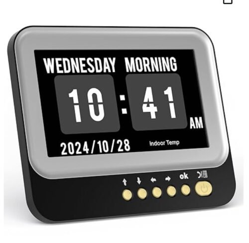 Clock with Day and Date for Elderly-5 Colorful Displays with 15 Alarms and 3 Med