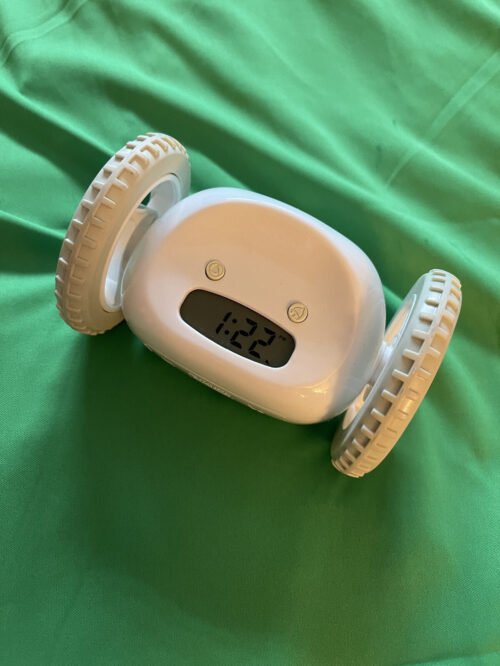 Clocky Alarm Clock on Wheels - White - WORKS! FUNNY!