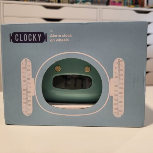 Clocky Alarm Clock on Wheels Rare Aqua Blue Color Runs and Hides New with Box