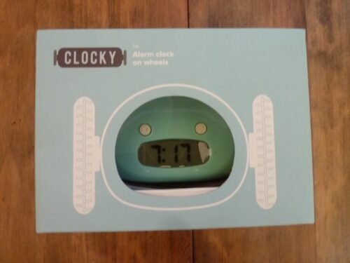 Clocky Alarm Clock on Wheels Rare Aqua Blue Color~ Runs and Hides ~ New with Box