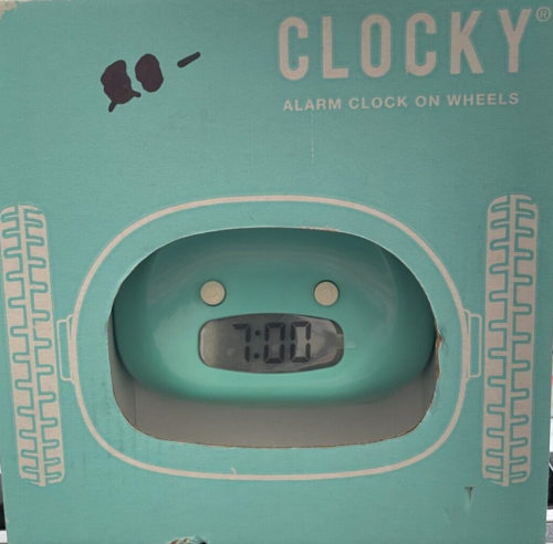 Clocky Alarm Clock On Wheels Runaway Alarm Clock New In Box Aquamarine Color image