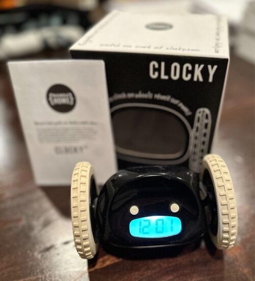 CLOCKY Alarm Clock on Wheels *runs away to get you up* ~ BLACK w/ box & booklet