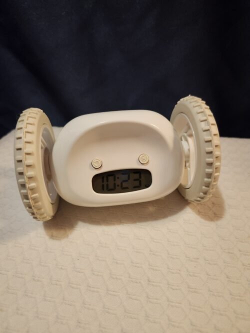 Clocky Alarm Clock on Wheels white Color Rolling Alarm Clock/ Tested and works