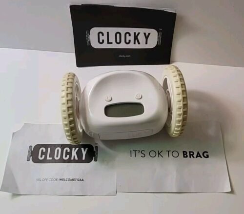 Clocky Alarm Clock On Wheels White Tested & Works Star Wars R2D2 Sounds