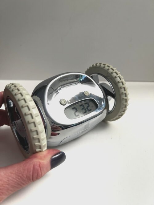 Clocky Alarm Clock Silver Loud for Heavy Sleepers on Wheels Runs Away Moving