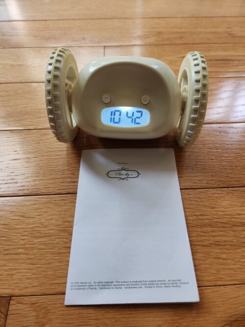 CLOCKY Alarm Clock White Loud for Heavy Sleepers on Wheels Working Tested