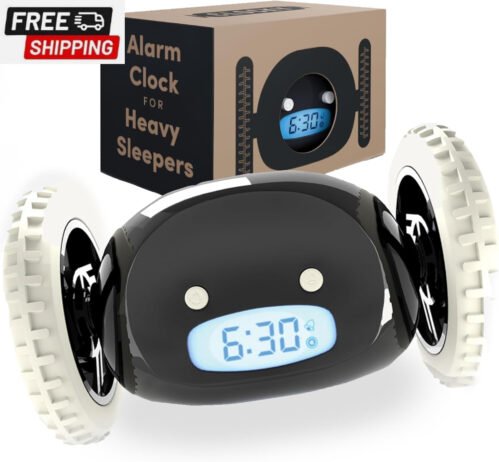 CLOCKY Extra Loud Alarm Clock for Heavy Sleepers on Wheels Rolls Runs Away Vibra