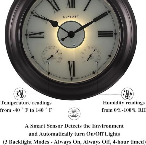 CLXEAST Illuminated Clocks Waterproof 24 inch, Large Wall Clock