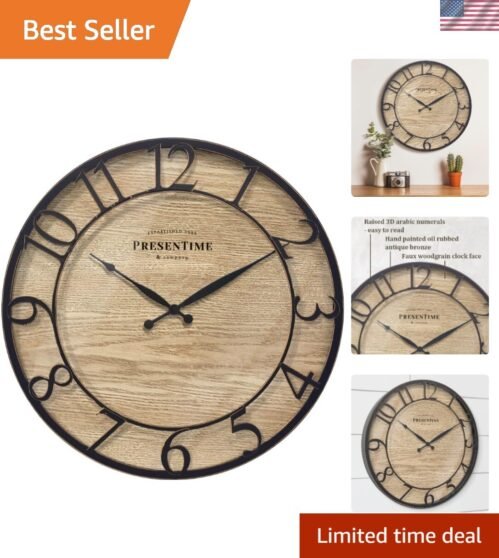 Co 21" Farmhouse Series Wall Clock, Cottage Style, Vintage Design, Oil Rubbed...