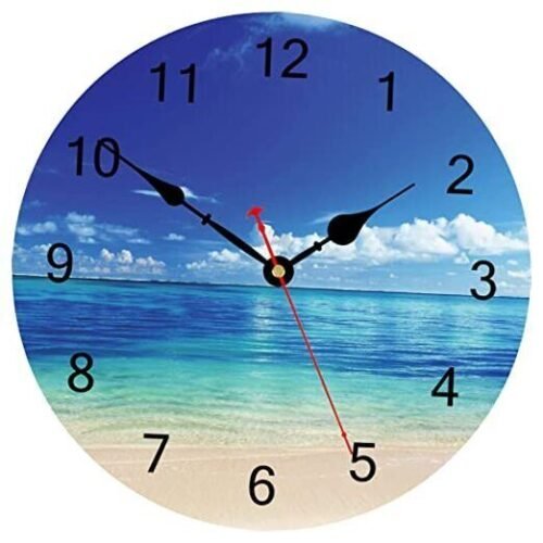 Coastal Beach Wall Clock, Blue Nautical Bathroom Decor, 12 Inch Blue Sea