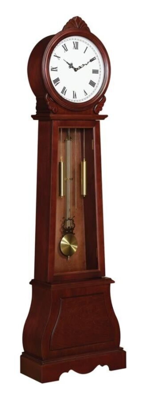 Coaster Traditional Floor Clock Grandfather Clock with Chime Brown Red image