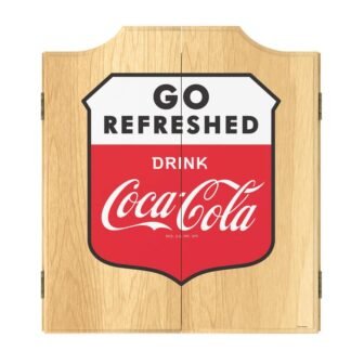 Coca-Cola Go Refreshed 20.5 in. Dart Board with Cabinet, Darts and Scoreboards