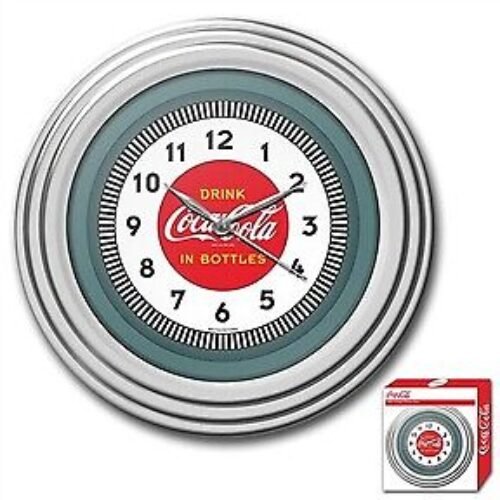 COCA-COLA WALL CLOCK Drink In Bottles Classic 30s Chrome Style NEW