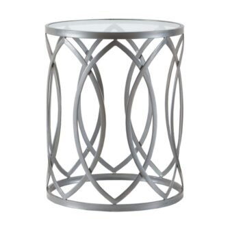 Coen 16.25 in. Grey Round Glass End Table with Eyelet