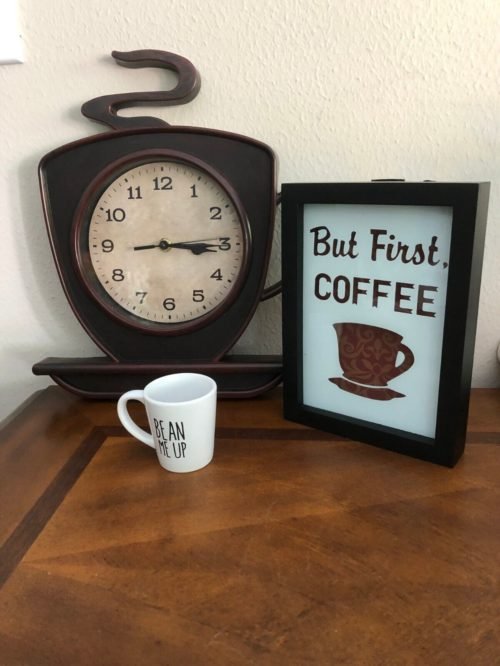 Coffee Cup Wall Clock Mug Kitchen Clock Brown Hang or Sits Quartz One AA Battery