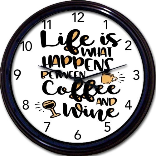 Coffee Wine Cup Mug Wall Clock Life Between Coffee And Wine Caffeine New 10"