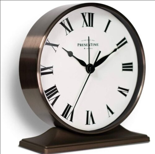 & Co Lewis Mantel Alarm Clock, Desk and Shelf Clock, 5.5*5 inch Bronze Finish