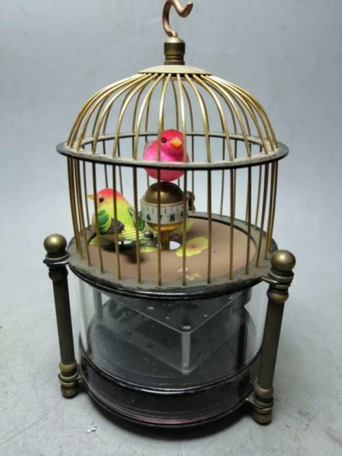 Collection Chinese Bronze Rudder Birdcage Old-fashioned Mechanical Desk Clock