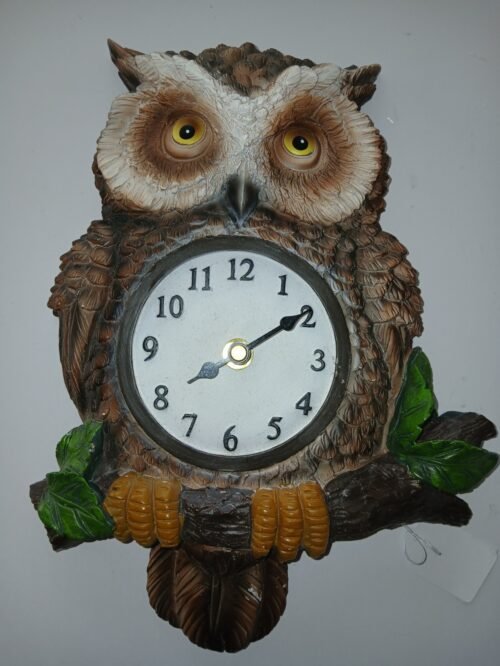 Collections Etc. 9x12 Inch Brown Resin Owl Painted Hanging Wall Clock. Beautiful