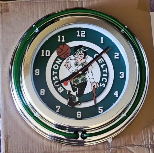 Collectors Neon Clock - Retro Boston Celtics Analog Wall Clock with Pull Chain
