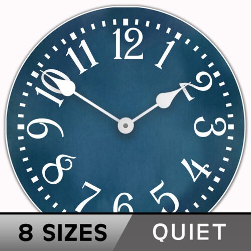 Colonial Blue Clock, large wall clock, Ultra Quiet, 8 sizes, Lifetime Warranty