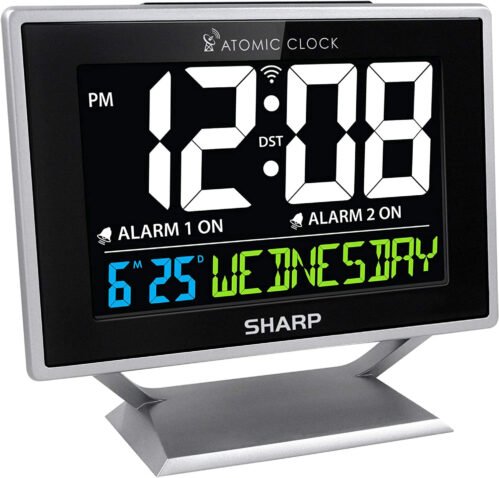 Color Display Dual Alarm Desktop Clock - Atomic Accuracy & Calendar Feature