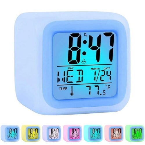 Colorful Alarm Clock Kids Wake up Digital LED Night Light Clock Travel for Boys