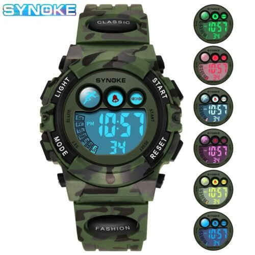 Colorful Kids Digital Sports Watch 50M Waterproof Shockproof LED Alarm Clock Gif