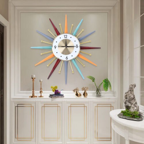 Colorful Modern Wall Clock Art Wall Clock Sunshape Wall-mounted Livingroom Decor