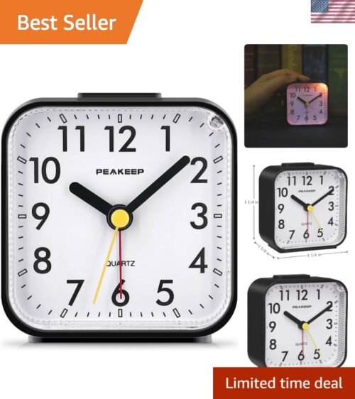 Compact Analog Alarm Clock with Gentle Wake and Snooze - Perfect for Travel