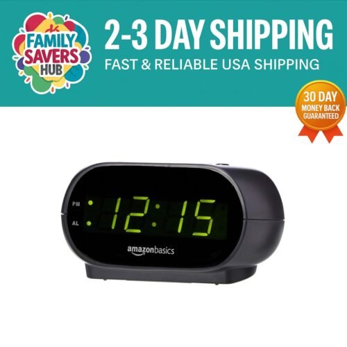 Compact Digital Alarm Clock with Nightlight & LED Display - Modern Black Design