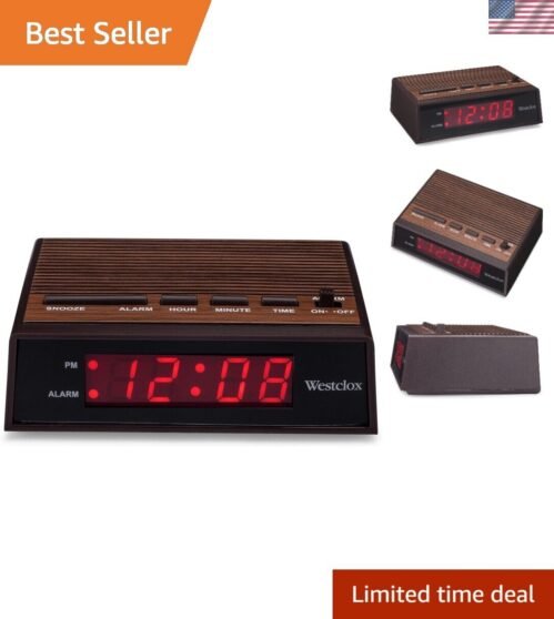 Compact Retro Design Nightstand Clock with Ascending Alarm & Battery Backup