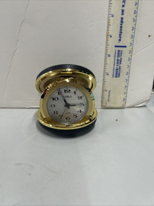 COMUS Vintage Wind-Up Folding Travel Alarm Clock Black & Gold Made In Germany