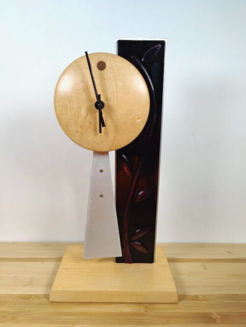 Contemporary 16" Modern Wood Clock with Metal Pendulum - AA Battery