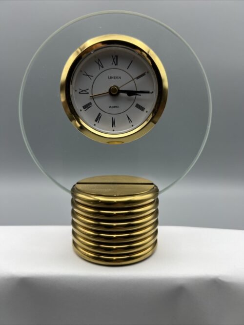Contemporary Floating Dial Glass/Brass Desk/Table/Dresser Clock 5” Tall M1789