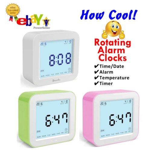 COOL! Rotating Digital Alarm Clock by DreamSky - 4 Different Displays - 3 Colors
