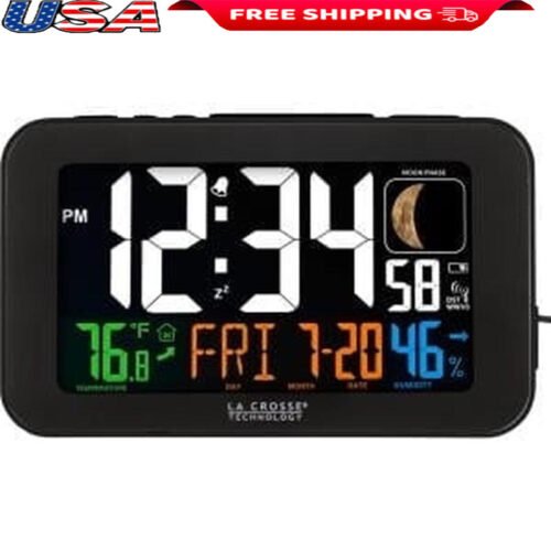 Corded Electric Atomic Alarm Clock W/ USB Charging Indoor Temp Humidity Display