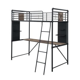 Cordelia Antique Oak and Sandy Black Twin Loft Bed with Desk