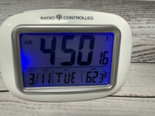 Cordless Atomic Digital Alarm Clock with Blue Backlit LCD Display