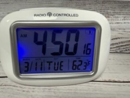 Cordless Atomic Digital Alarm Clock with Blue Backlit LCD Display