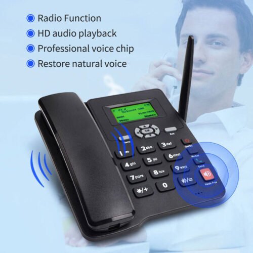 Cordless GSM Dual SIM Card Desktop Telephone With Antenna Radio Alarm Clock H5T6