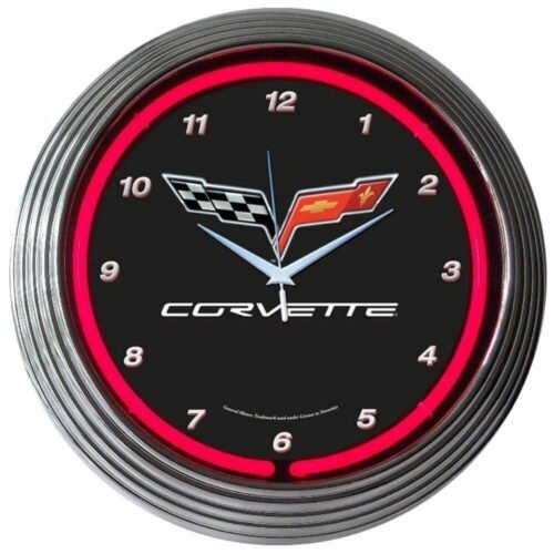 Corvette C6 Checkered 15" Neon Hanging Wall Clock 8CORV6