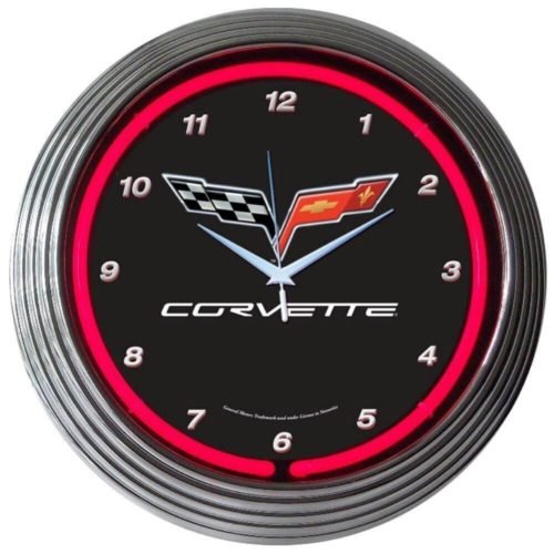 Corvette C6 Checkered Neon Clock 15"x15"