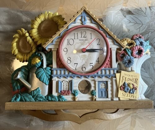 Cottage Wall Clock with Large Sunflowers and Pansies by Burwood See Pictures