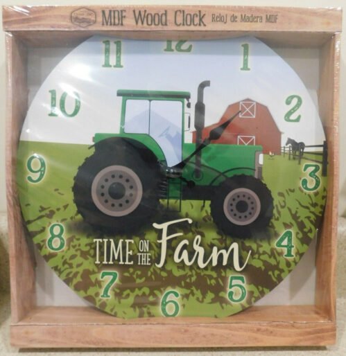 Country Side Products MDF Wood Clock Green Tractor Time On The Farm New Sealed .