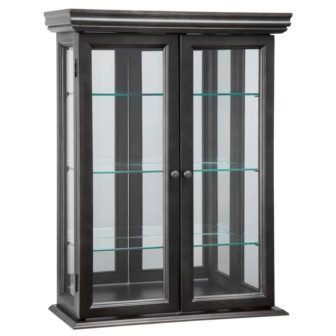 Country Tuscan Black Hardwood Wall Curio Accent Cabinet