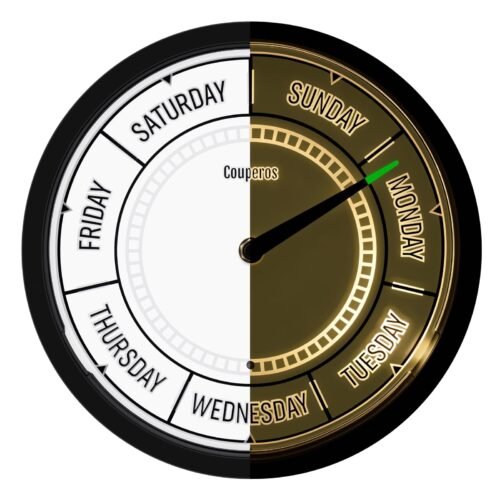 Couperos Day of The Week Wall Clock with Night Light - 12" Analog Silent Non-...