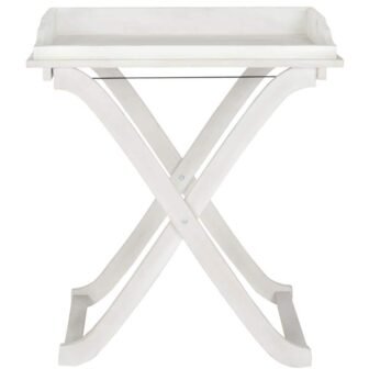 Covina Antique White Wood Patio Tray Table